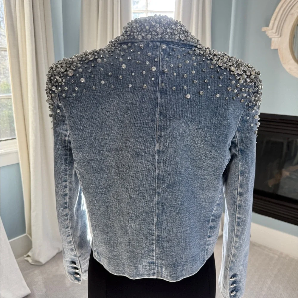 Alice + Olivia Blue Embellished Jean Jacket - Picture 6 of 8